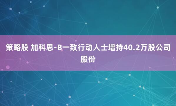 策略股 加科思-B一致行动人士增持40.2万股公司股份