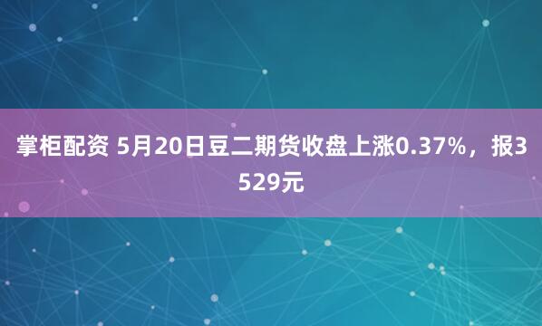 掌柜配资 5月20日豆二期货收盘上涨0.37%，报3529元